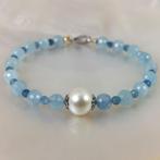 Zonder minimumprijs - Armband Zilver Parel - Aquamarijn -, Nieuw