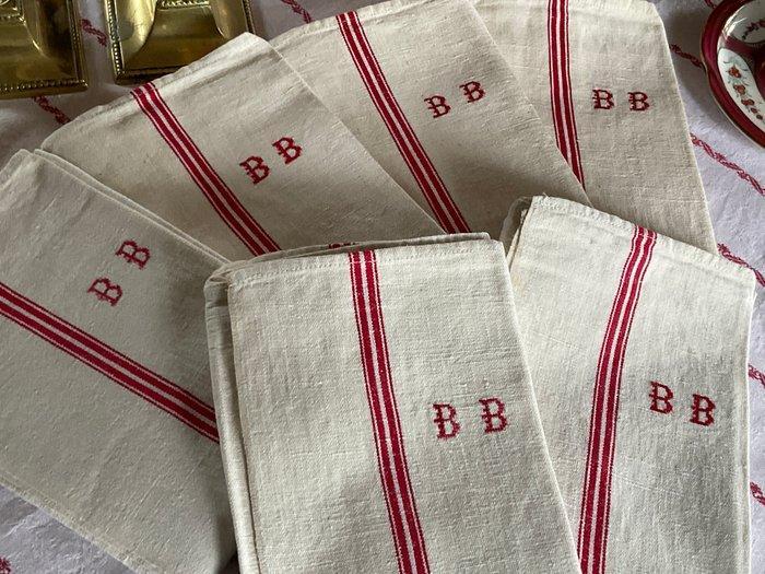 Vroege 20e eeuwse theedoeken met initialen B.B. - Textiel -, Antiek en Kunst, Antiek | Kleden en Textiel