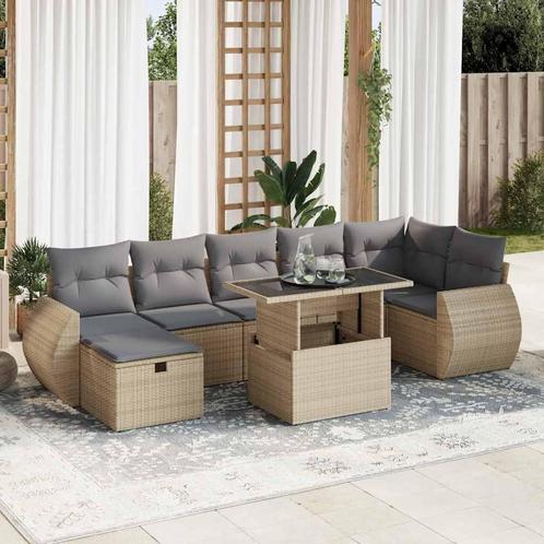 vidaXL 8-delige Loungeset met kussens poly rattan beige, Tuin en Terras, Tuinsets en Loungesets, Loungeset, Nieuw, Rotan, Verzenden