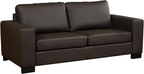 Donkerbruine leren moderne 2.5-zitsbank - poot hout zwart -, Huis en Inrichting, Banken | Bankstellen, 200 tot 250 cm, 75 tot 100 cm