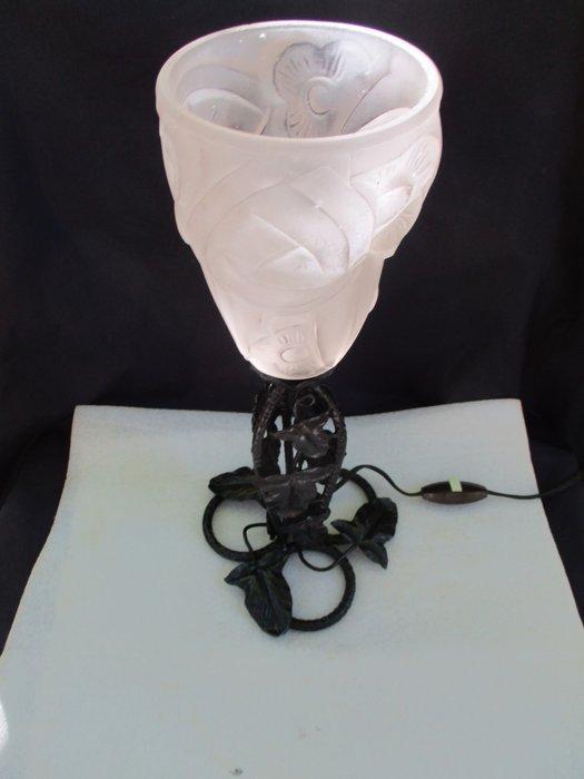 Lamp - Art Déco. Tulip glas ondertekend DEGUE. Gietijzer, Antiek en Kunst, Kunst | Designobjecten
