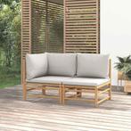 vidaXL 2-delige Loungeset met kussens bamboe lightgrijs, Verzenden, Nieuw, Hout, Loungeset