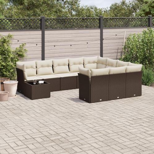 vidaXL 11-delige Loungeset met kussens poly rattan bruin, Tuin en Terras, Tuinsets en Loungesets, Loungeset, Nieuw, Meer dan 8 zitplaatsen