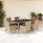 vidaXL 7-delige Tuinset met kussens poly rattan en glas, Verzenden, Nieuw, 6 zitplaatsen, Tuinset
