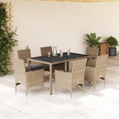 vidaXL 7-delige Tuinset met kussens poly rattan en glas, Tuin en Terras, Tuinsets en Loungesets, Tuinset, Nieuw, 6 zitplaatsen