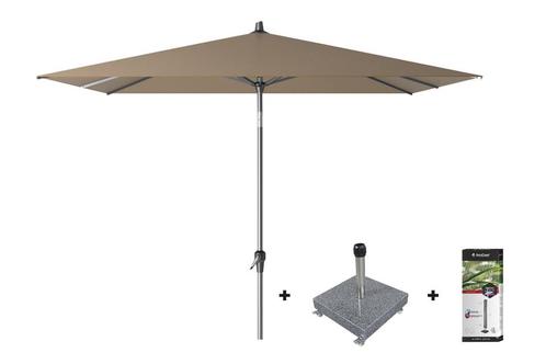 Platinum Riva stokparasol 2.5x2.5 - Taupe met voet en hoes, Tuin en Terras, Tuinsets en Loungesets, Nieuw, Overige materialen