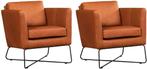 Cognac leren moderne design fauteuils - Rancho Leer Cognac, Huis en Inrichting, Fauteuils, Nieuw, Ophalen of Verzenden, 50 tot 75 cm