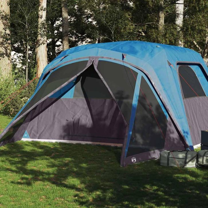 vidaXL Gezinstent met luifel 6-persoons waterdicht blauw, Caravans en Kamperen, Tenten, Nieuw, tot en met 2, Verzenden