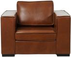 Cognac leren landelijke fauteuil - poot hout zwart - Granada, Eenpersoons, Nieuw, Ophalen of Verzenden, Rechte bank