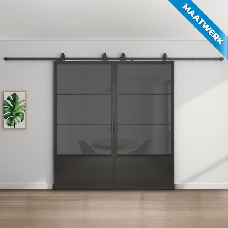 Dubbele stalen Schuifdeuren 3 Vlaks met kickplate Maatwerk R, Doe-het-zelf en Verbouw, Kozijnen en Schuifpuien, Nieuw, Metaal