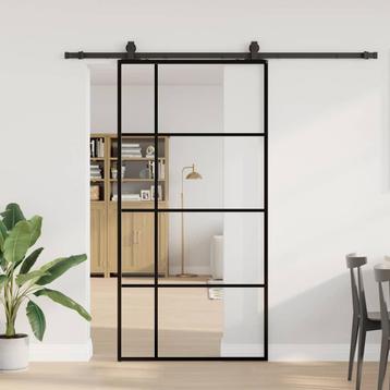 vidaXL Schuifdeur met beslagset 102,5x205 cm ESG glas zwart beschikbaar voor biedingen