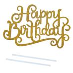 Fako Bijoux® - Cake Topper - Happy Birthday - 14x9cm - Goud, Nieuw, Verzenden