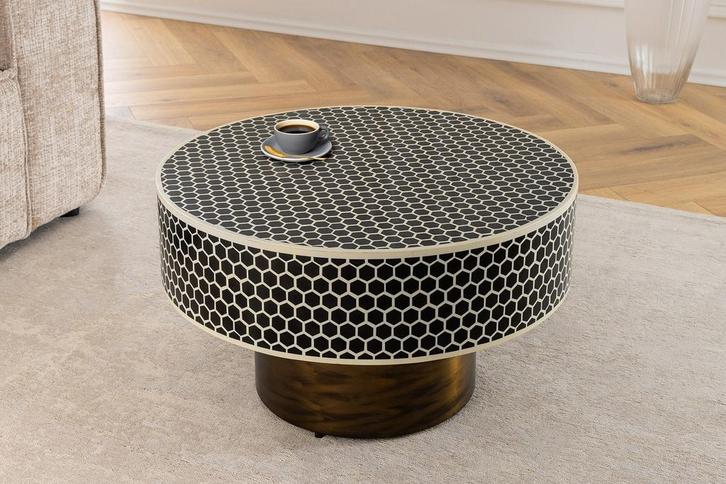 Ronde salontafel met beeninleg HARMONY NATURE 60 cm zwart, Huis en Inrichting, Tafels | Salontafels, Ophalen of Verzenden