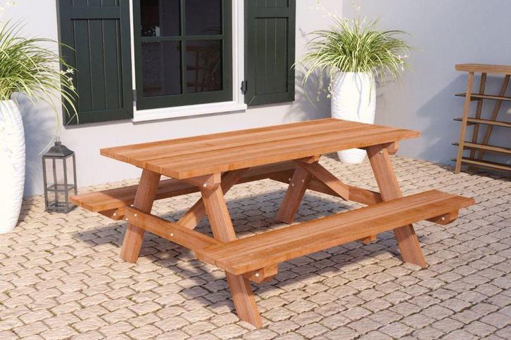 Rockwood® Picknicktafel Hardhout Comfort 1.80m inclusief, Tuin en Terras, Picknicktafels, Nieuw, Hout, Rechthoekig, Ophalen of Verzenden