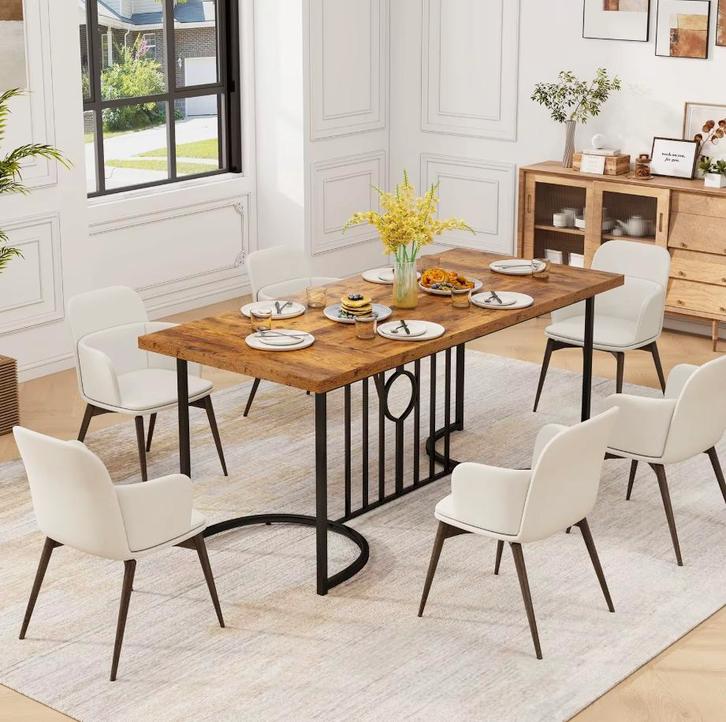 Grote Rechthoekige Eettafel – Vintage Bruin Hout en Metaal, Huis en Inrichting, Tafels | Eettafels, 50 tot 100 cm, 100 tot 150 cm