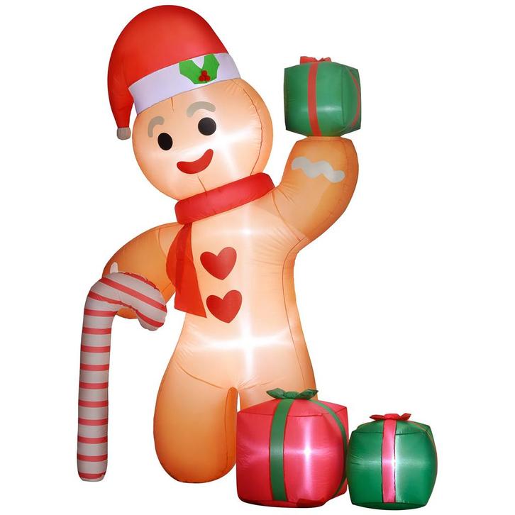 Gingerbread Man Met Suikerstok, 2,45 M Hoog, Opblaasbaar, Wi, Diversen, Kerst, Nieuw, Verzenden