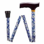 Opvouwbare wandelstok | Gebloemd | Blauw | Lengte 74 - 84 cm, Diversen, Wandelstokken, Ophalen of Verzenden, Nieuw