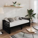 Bedbank uitschuifbaar massief grenenhout zwart 2x(90x200) cm, Huis en Inrichting, Complete inboedels, Verzenden