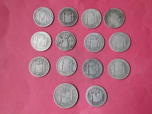 Spanje. 1 y 2 Pesetas. 1869/1903 (14 Monedas) (Zonder, Postzegels en Munten, Munten | Europa | Niet-Euromunten