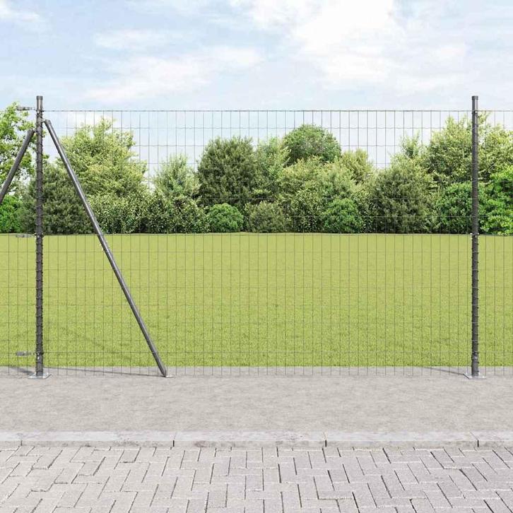 vidaXL Hecke met palen Grijs 1.5 x 10 m Staal, Tuin en Terras, Schuttingen, Nieuw, IJzer, Verzenden