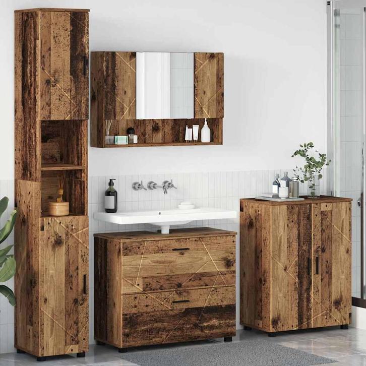 vidaXL Badkamermeubelset 4 pcs Oud Hout Geperst Hout en, Huis en Inrichting, Badkamer | Badkamermeubels, Overige typen, Nieuw