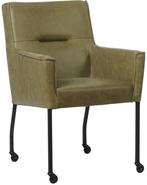 Olijfgroene leren moderne eetkamerstoel - Vintage Leer Olive, Huis en Inrichting, Stoelen, Overige kleuren, Nieuw, Leer, Ophalen of Verzenden