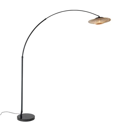 Moderne booglamp zwart oosterse kap met bamboe 50 cm - XXL, Huis en Inrichting, Lampen | Vloerlampen, Nieuw, Overige materialen