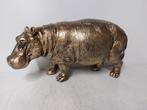 Beeld, hippopotamus (hippo) in gold bronze finish - 24 cm -