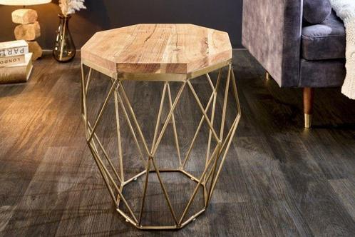 Abstract bijzettafel DIAMOND 50cm natuurlijk acacia messing, Huis en Inrichting, Tafels | Salontafels, Ophalen of Verzenden