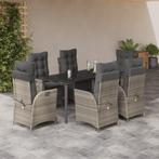 vidaXL 7-delige Tuinset met kussens poly rattan grijs, 6 zitplaatsen, Nieuw, Tuinset, Verzenden