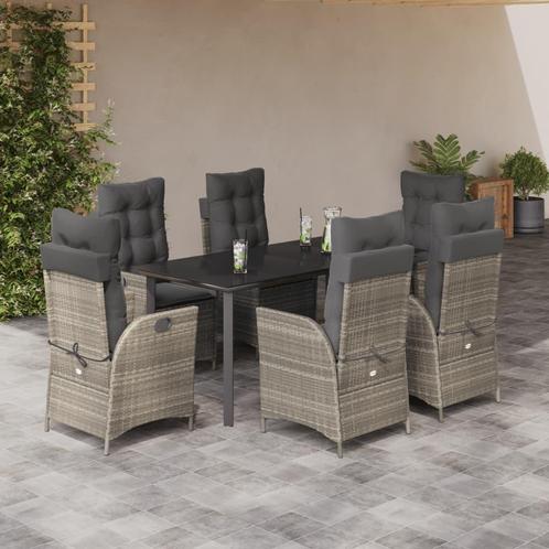 vidaXL 7-delige Tuinset met kussens poly rattan grijs, Tuin en Terras, Tuinsets en Loungesets, Tuinset, Nieuw, 6 zitplaatsen, Rotan
