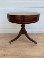 Bijzettafel - Leder, Mahonie, Messing - Drum table