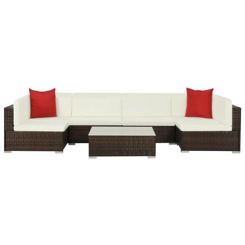 vidaXL 7-delige Loungeset met kussens poly rattan bruin, Tuin en Terras, Tuinsets en Loungesets, Loungeset, Nieuw, 7 zitplaatsen