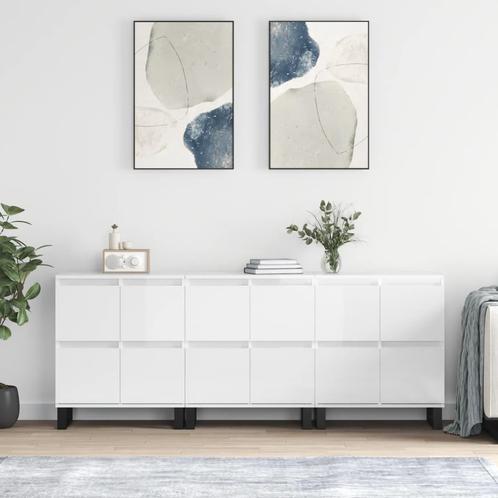 vidaXL Dressoirs 3 st bewerkt hout hoogglans wit, Huis en Inrichting, Kasten | Dressoirs, Nieuw, Overige houtsoorten, Verzenden