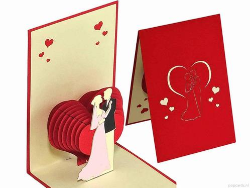 Romantische trouwkaart met bruidspaar pop-up wenskaart, Diversen, Wenskaarten, Verzenden