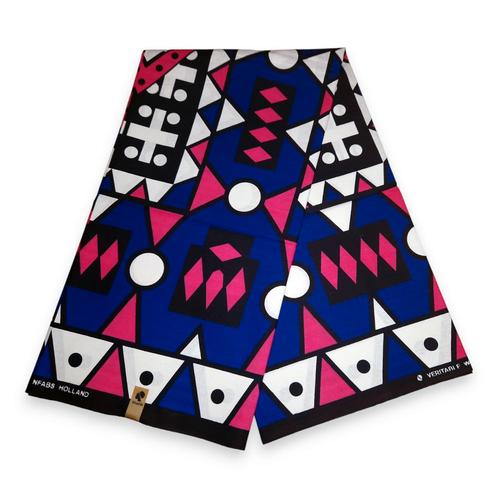 Afrikaanse print stof - Blauw Roze Samakaka / Samacaca (Ango, Hobby en Vrije tijd, Stoffen en Lappen, Nieuw, Ophalen of Verzenden