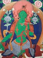 Thangka tibétain – Groene Tara - Textiel - Tibet - Begin 20e, Antiek en Kunst