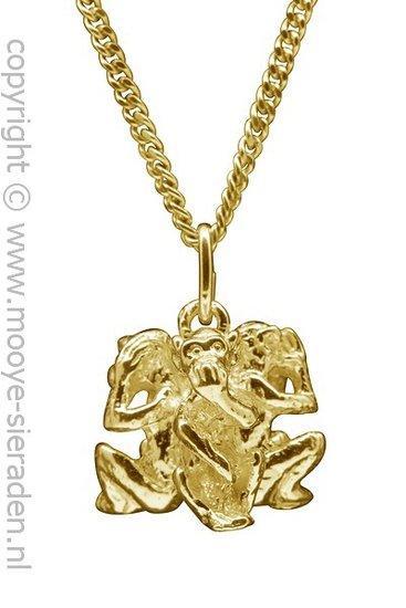 Gouden Apen horen zien zwijgen ketting hanger, Sieraden, Tassen en Uiterlijk, Kettinghangers, Verzenden