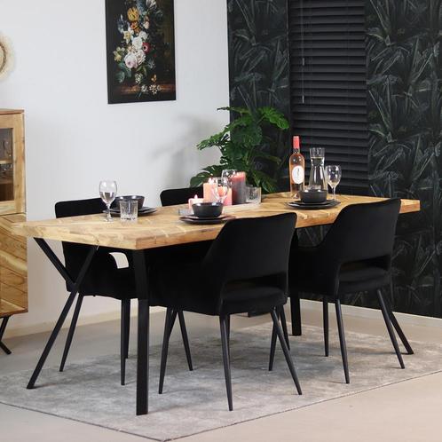40% Korting: Industriële eettafel visgraat Hunter acaciahout, Huis en Inrichting, Tafels | Eettafels, Zo goed als nieuw, Rechthoekig