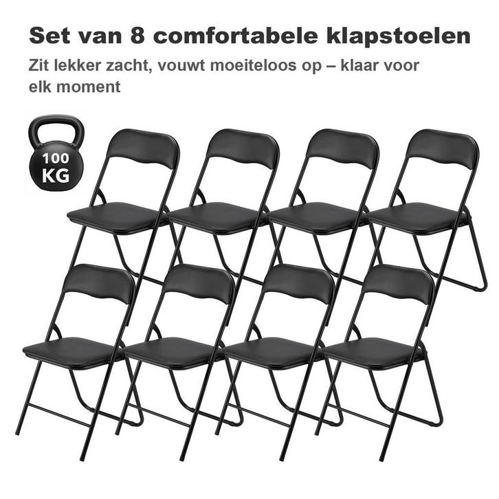 BARDI 8 Stuks Klapstoelen met Kussentjes 100KG - ZWART, Huis en Inrichting, Stoelen, Vijf, Zes of meer stoelen, Zwart, Nieuw, Kunststof