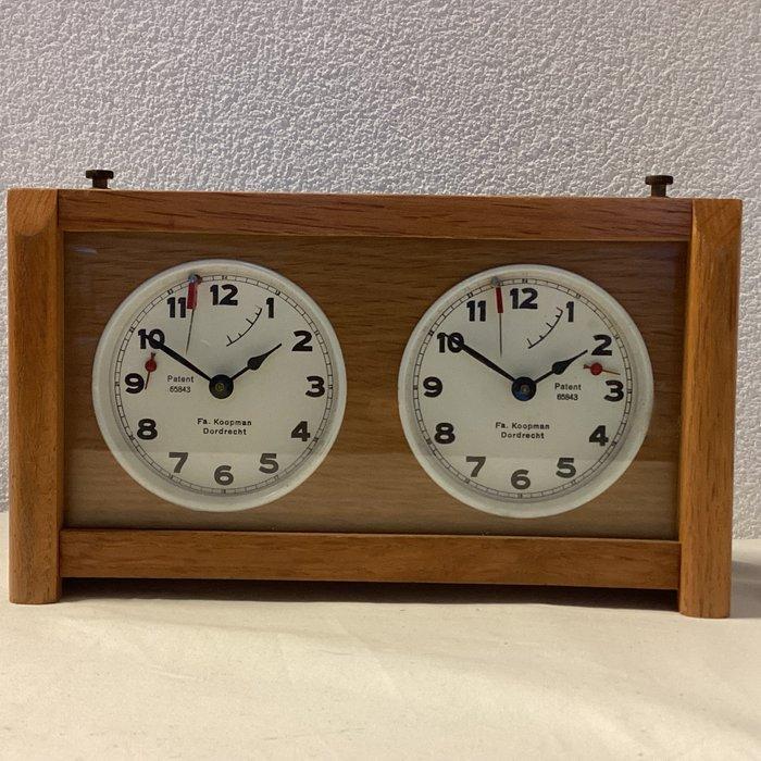 Schaakspel - Prachtige Antieke Koopman Schaakklok - Hout, Antiek en Kunst, Curiosa en Brocante