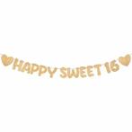 Banner Happy Sweet 16 goud of rosé goud, Verzenden, Nieuw, Versiering, Verjaardag