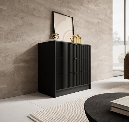 Meubella Dressoir Tavares zwart 80 cm breed lades, Huis en Inrichting, Kasten | Ladekasten, 25 tot 50 cm, Nieuw, 50 tot 100 cm