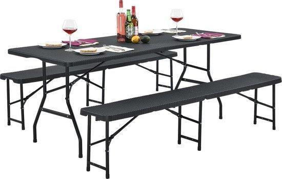 2dekans | Biertafel / bierbank / bierset - Kunststof / Rotan, Tuin en Terras, Tuinsets en Loungesets, Zo goed als nieuw, Ophalen of Verzenden