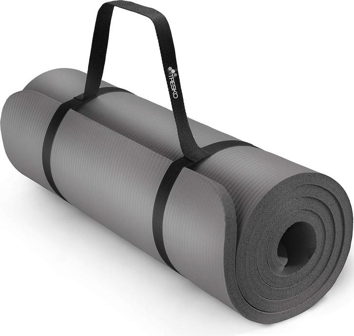 Yogamat - Fitness mat - Sportmat - Yoga mat extra dik - Grij, Sport en Fitness, Yoga en Pilates, Zo goed als nieuw, Verzenden