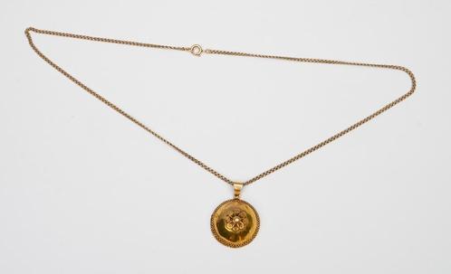 Een geelgouden schakelcollier, traditionele gouden hanger., Sieraden, Tassen en Uiterlijk, Kettingen, Gebruikt