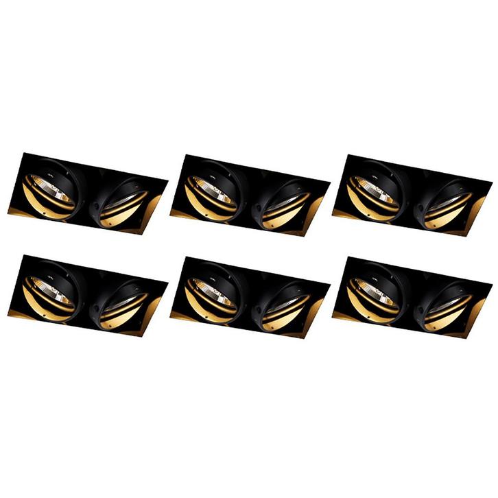 Set van 6 inbouwspots zwart GU10 AR111 trimless 2-lichts -, Huis en Inrichting, Lampen | Spots, Nieuw, Overige materialen