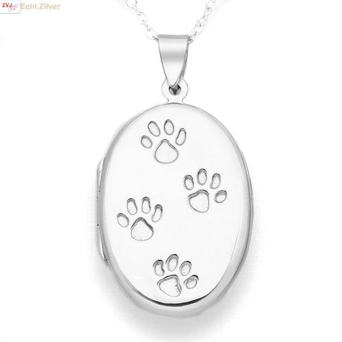 925 Zilveren groot medaillon met pootafdrukken van een hond, Sieraden, Tassen en Uiterlijk, Kettinghangers, Nieuw, Verzenden