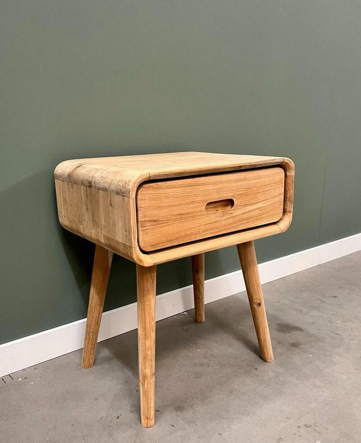 Retro nachtkastje | Massief teakhout | Vanaf €145 p.st |, Huis en Inrichting, Slaapkamer | Nachtkastjes, Nieuw, Hout, 55 tot 70 cm