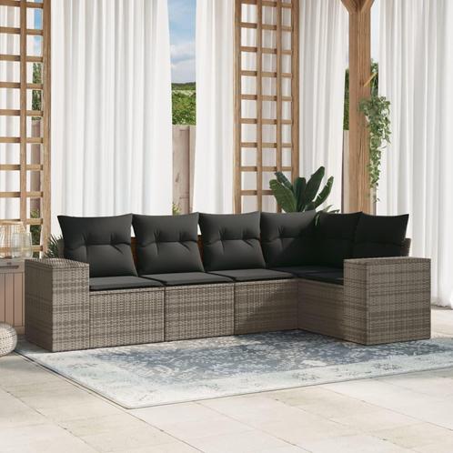 vidaXL 5-delige Loungeset met kussens poly rattan grijs, Tuin en Terras, Tuinsets en Loungesets, Loungeset, Nieuw, Rotan, Verzenden